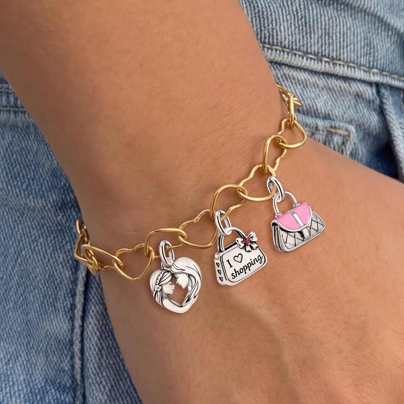 DIY Vintage Hollow Heart-Shaped Bracelet, 925 Silver Plated